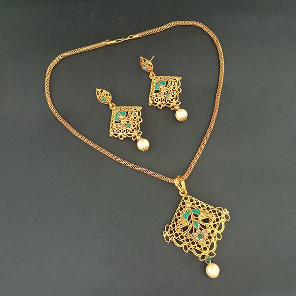 Kriaa Green Austrian Stone Gold Plated Pendant Set - 1204027A