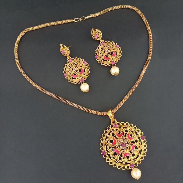 Kriaa Gold Plated Pink Meenakari Pendant Set - 1204028B