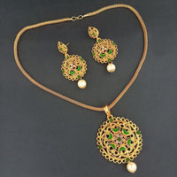 Kriaa Gold Plated Green Meenakari Pendant Set - 1204028C
