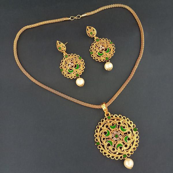 Kriaa Gold Plated Green Meenakari Pendant Set - 1204028C