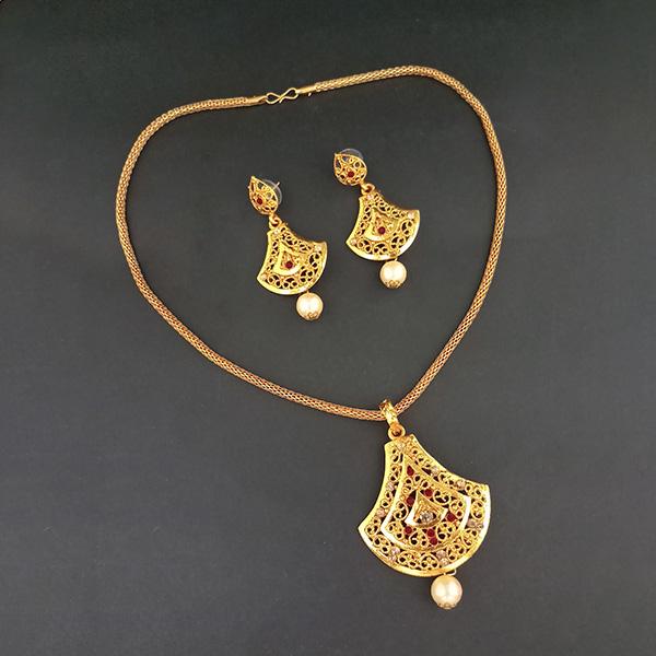 Kriaa Gold Plated Maroon Austrian Stone Pendant Set - 1204030E