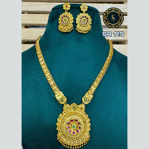 Siara Collections Forming Gold Pota Stone Long Necklace Set