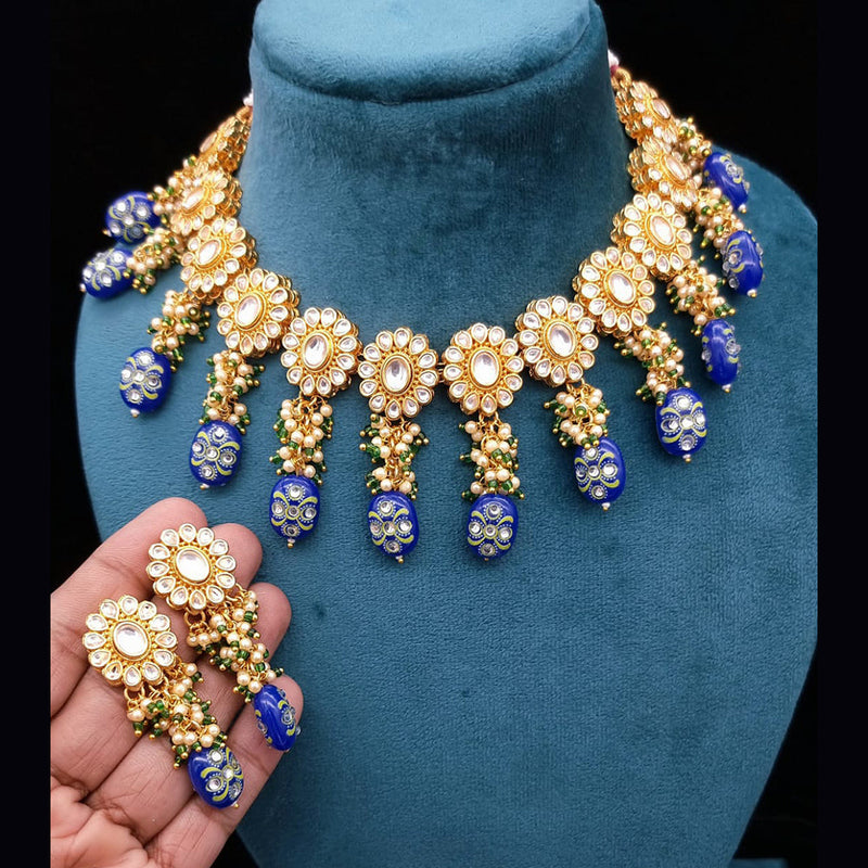 JCM Gold Plated Kundan Stone & Beads Necklace Set