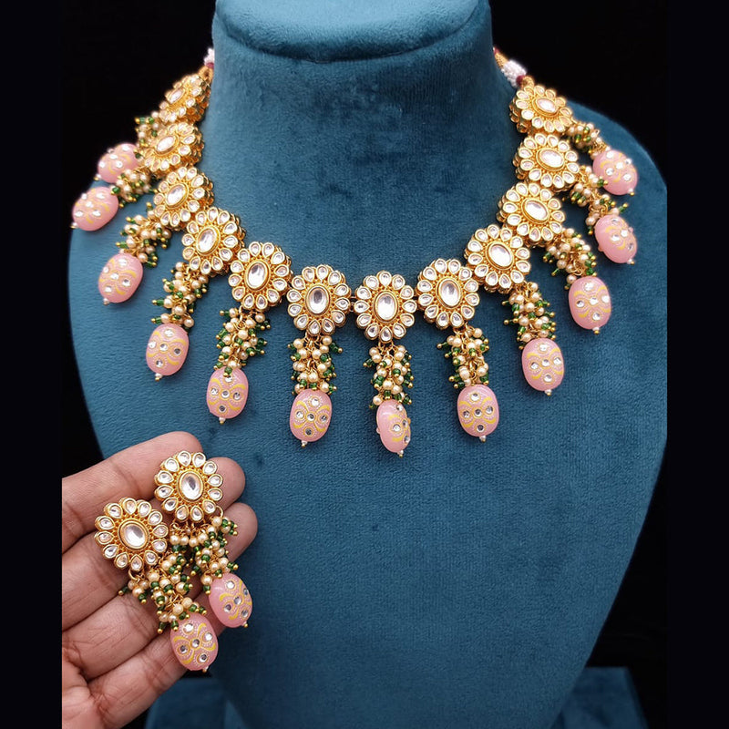 JCM Gold Plated Kundan Stone & Beads Necklace Set