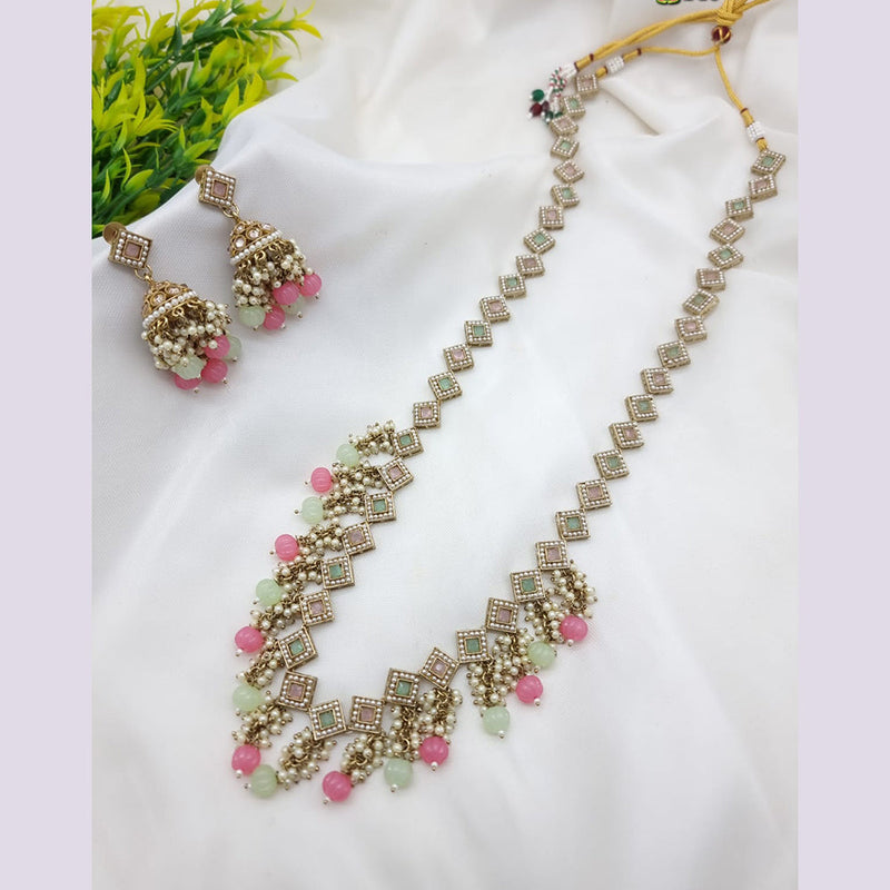 JCM Gold Plated Pota Stone Long Necklace Set