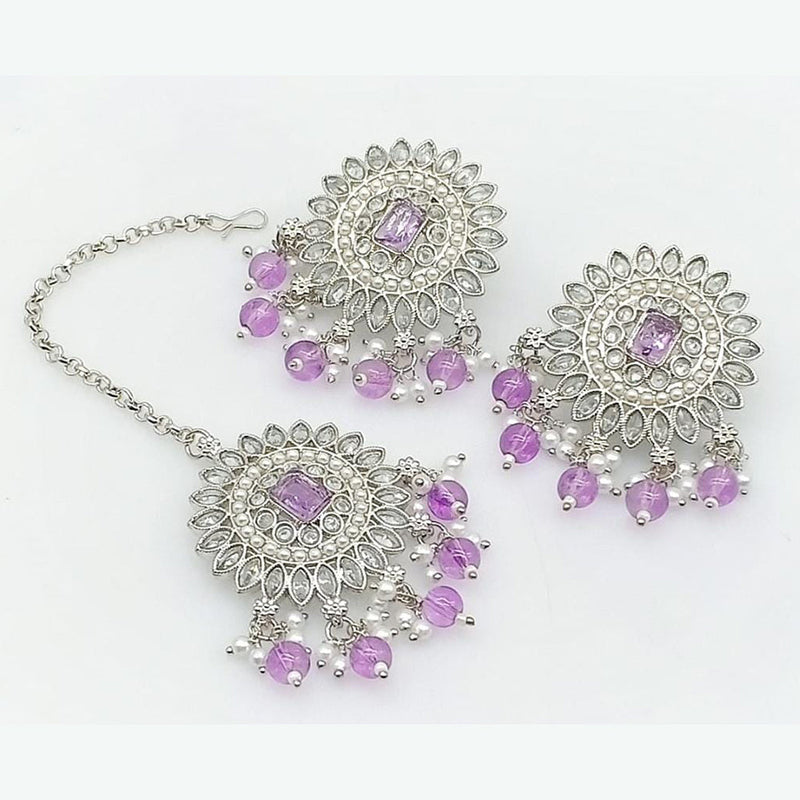 JCM Silver plated Crystal Stone Earrings with Maangtikka