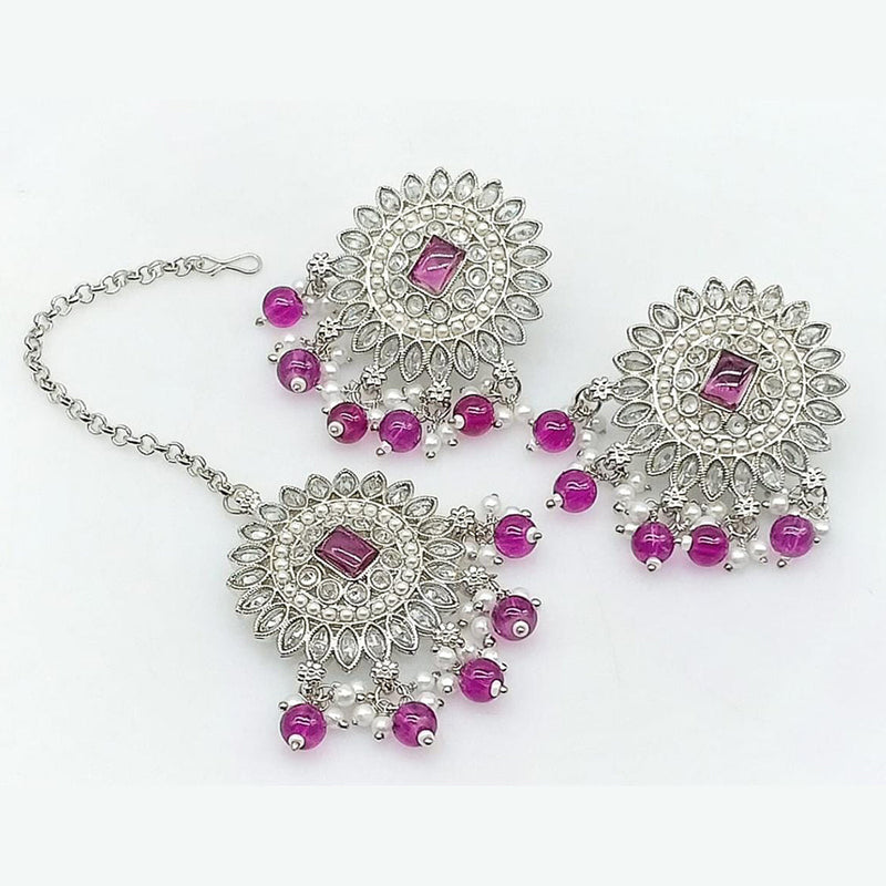 JCM Silver plated Crystal Stone Earrings with Maangtikka