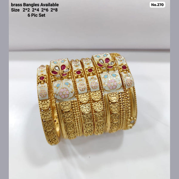 JCM Brass Pota Stone and Meenakari Bangles Set