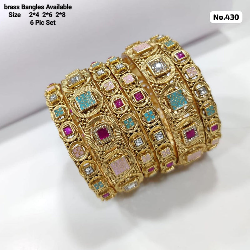 JCM Brass Pota Stone and Meenakari Bangles Set