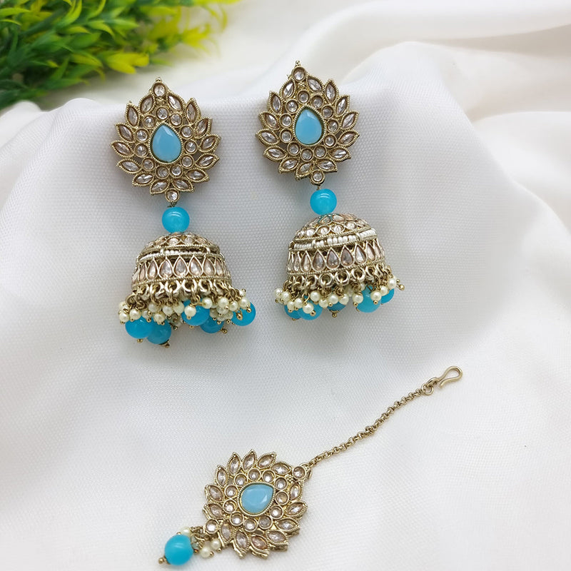 JCM Gold Plated Crystal Stone Jhumki Earrings With Maangtikka