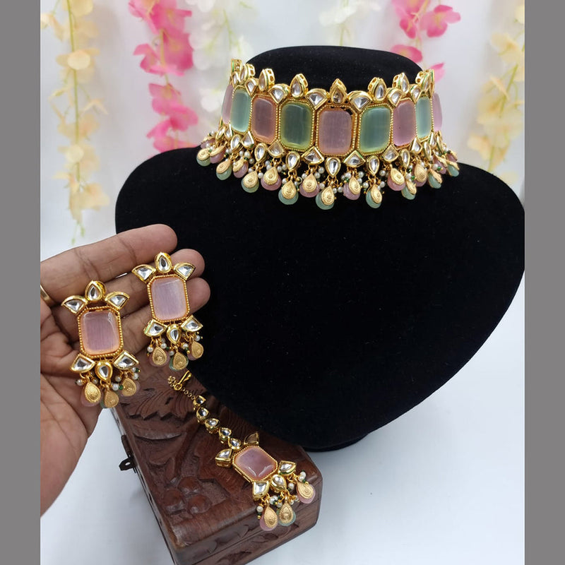 JCM Gold Plated Kundan Choker Necklace Set