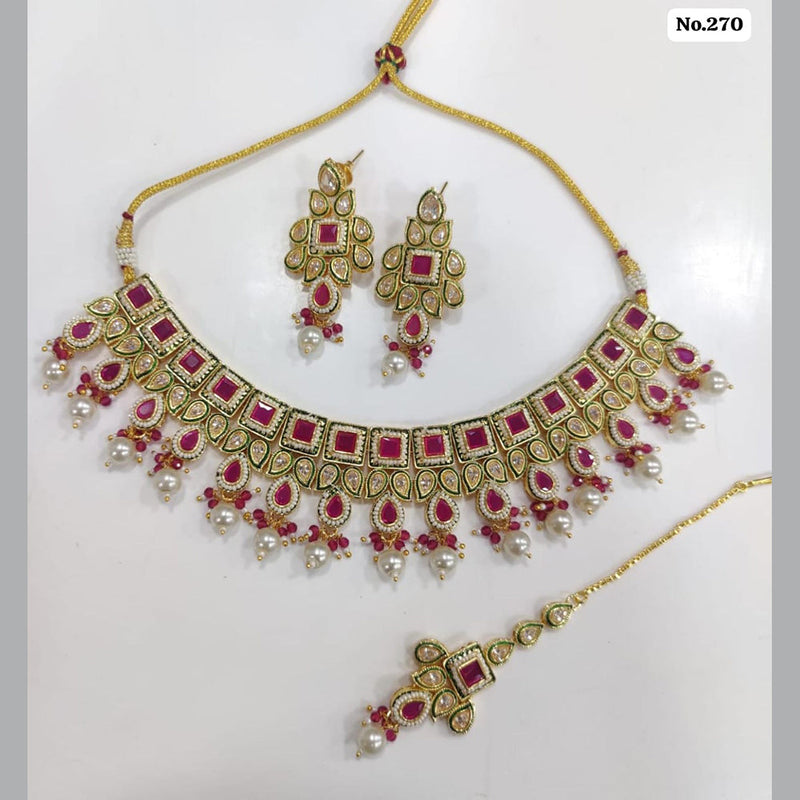 JCM Gold Plated Kundan Stone & Beads Necklace Set