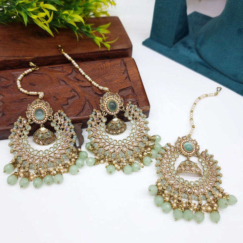 JCM Gold plated Crystal Stone Earrings with Maangtikka