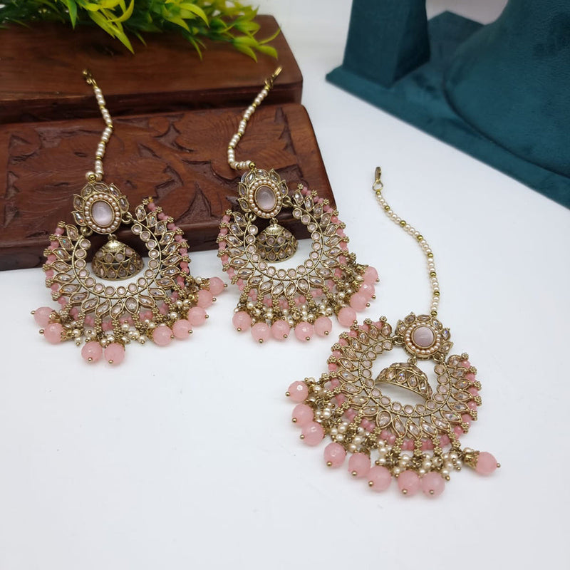 JCM Gold plated Crystal Stone Earrings with Maangtikka