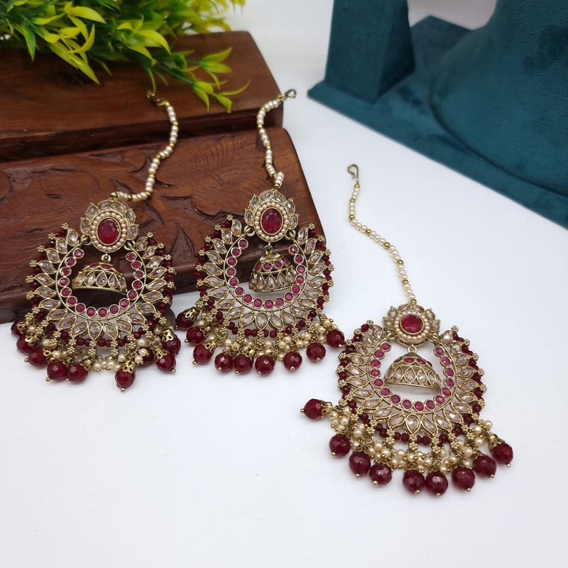 JCM Gold plated Crystal Stone Earrings with Maangtikka