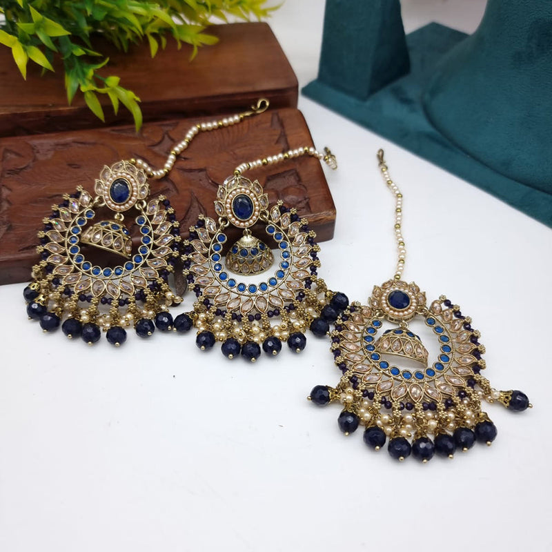 JCM Gold plated Crystal Stone Earrings with Maangtikka