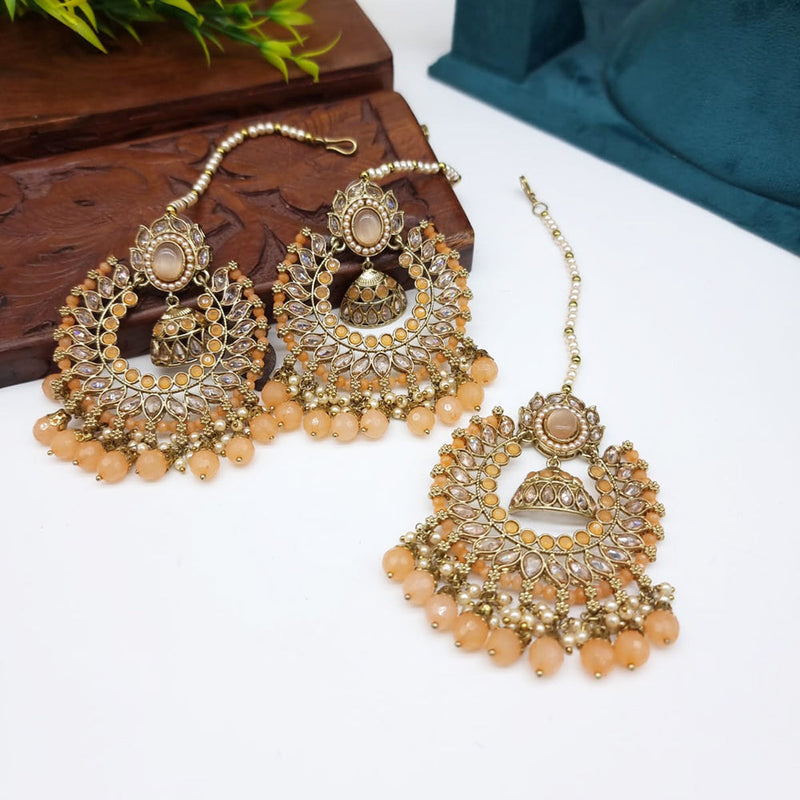 JCM Gold plated Crystal Stone Earrings with Maangtikka