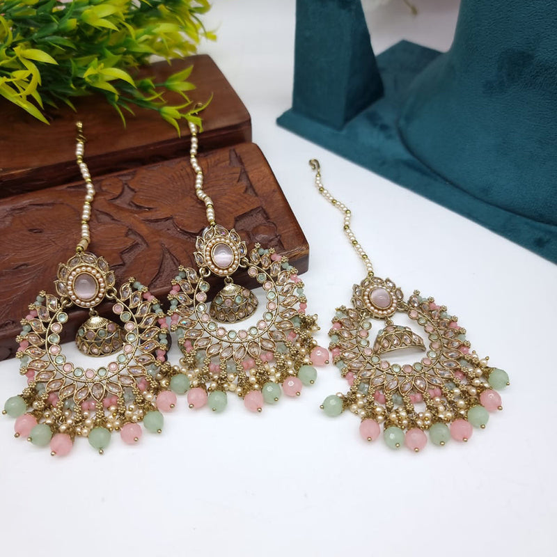 JCM Gold plated Crystal Stone Earrings with Maangtikka