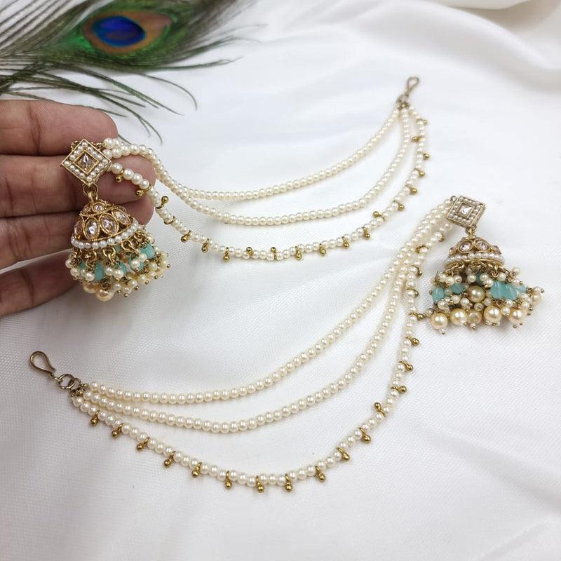 JCM Gold Plated Pearl Kanchain Jhumki Earrings