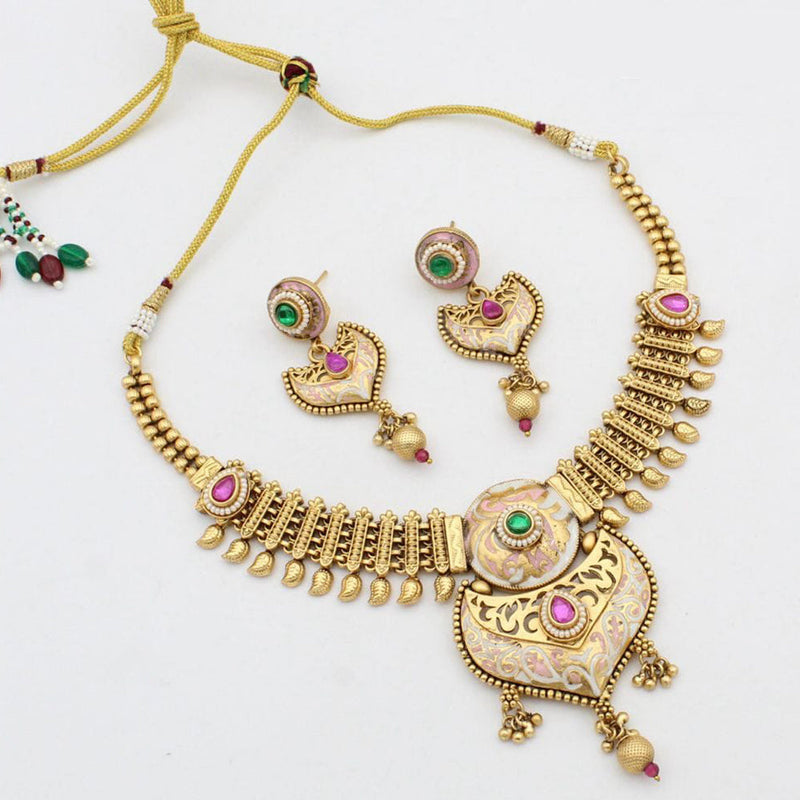 JCM Gold Plated Meenakari Necklace Set