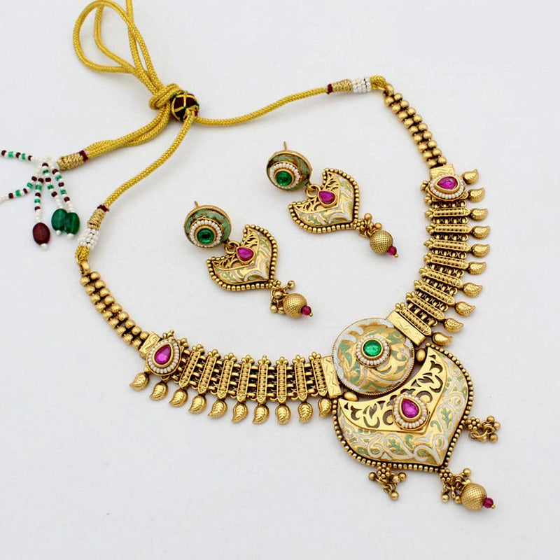 JCM Gold Plated Meenakari Necklace Set