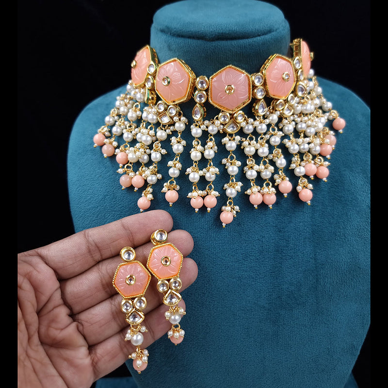 JCM Gold Plated Kundan And Pearl  Choker Necklace Set