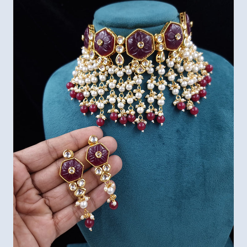 JCM Gold Plated Kundan And Pearl  Choker Necklace Set