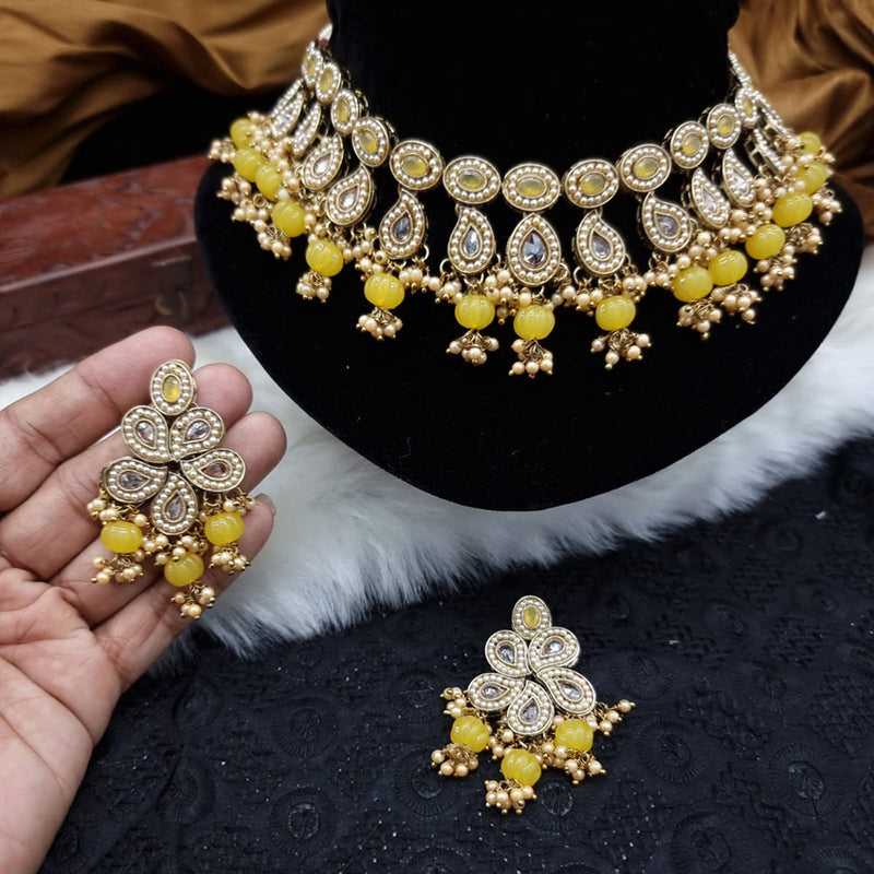 JCM Gold Plated Pota And Pearl  Choker Necklace Set