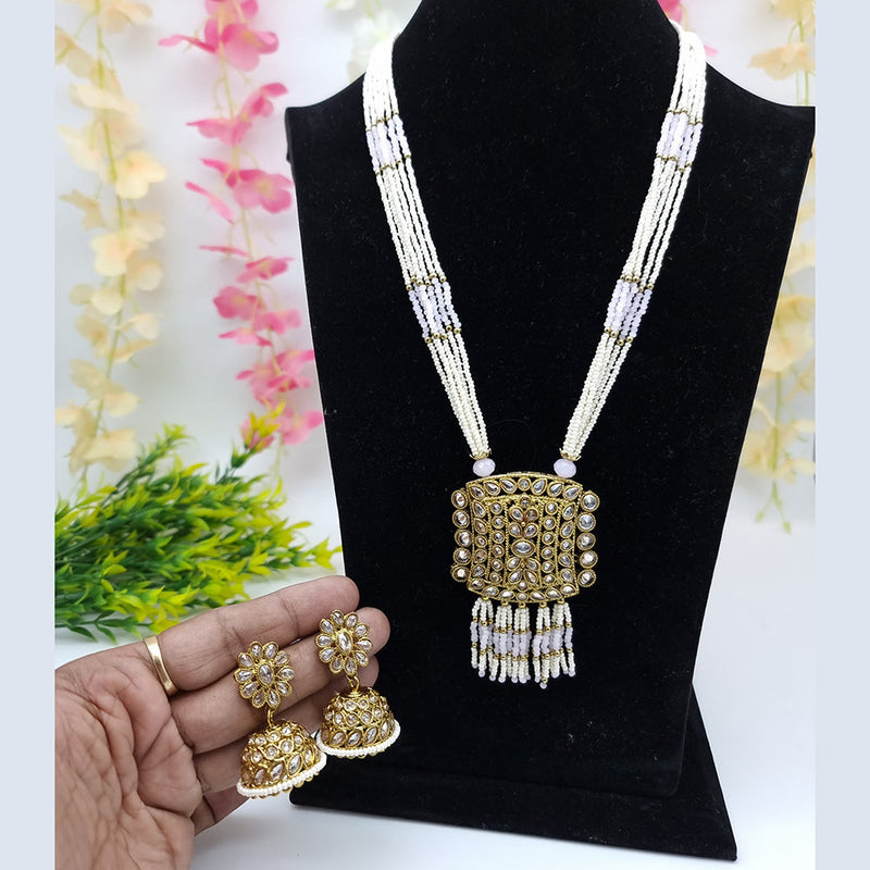 JCM Gold Plated Crystal And Pearl Long Necklace Set