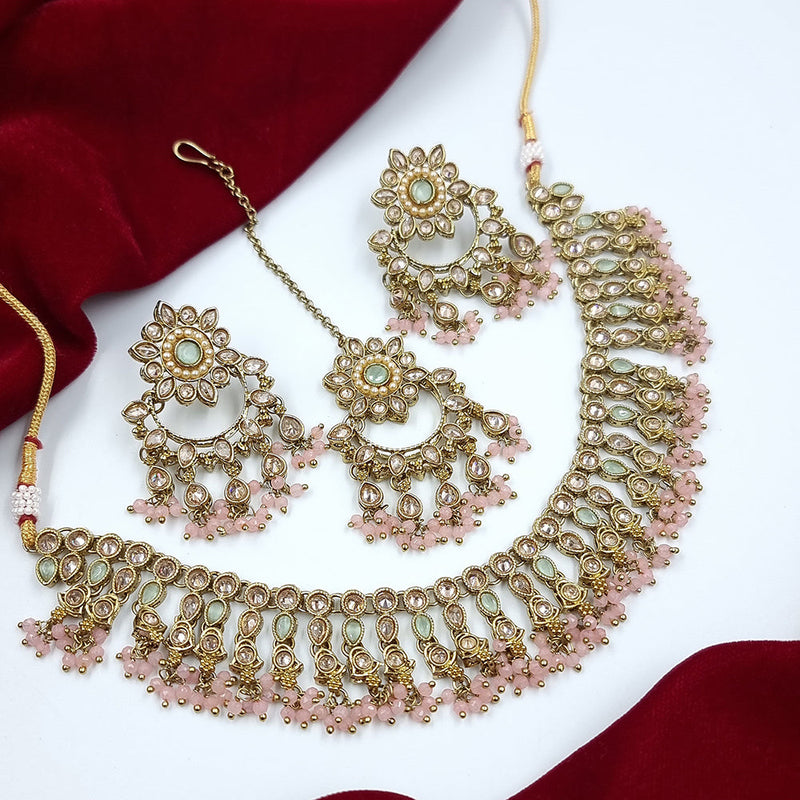 JCM Gold Plated Crystal Stone And Pearl Necklace Set