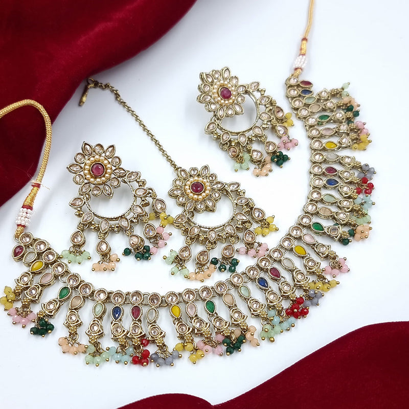 JCM Gold Plated Crystal Stone And Pearl Necklace Set