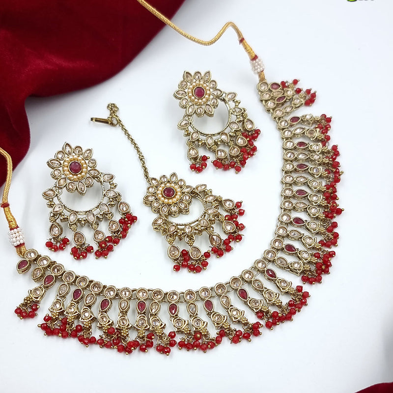 JCM Gold Plated Crystal Stone And Pearl Necklace Set