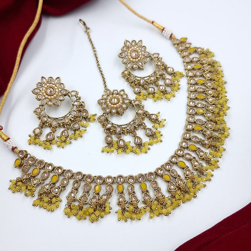 JCM Gold Plated Crystal Stone And Pearl Necklace Set