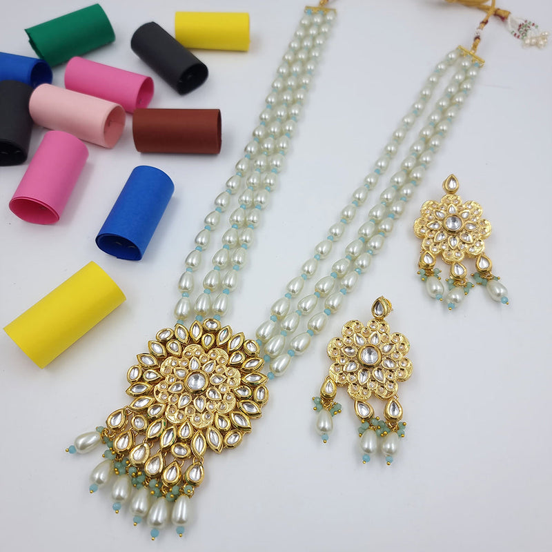 JCM Gold Plated Kundan Long Necklace Set