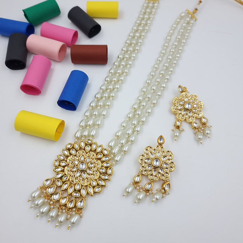 JCM Gold Plated Kundan Long Necklace Set