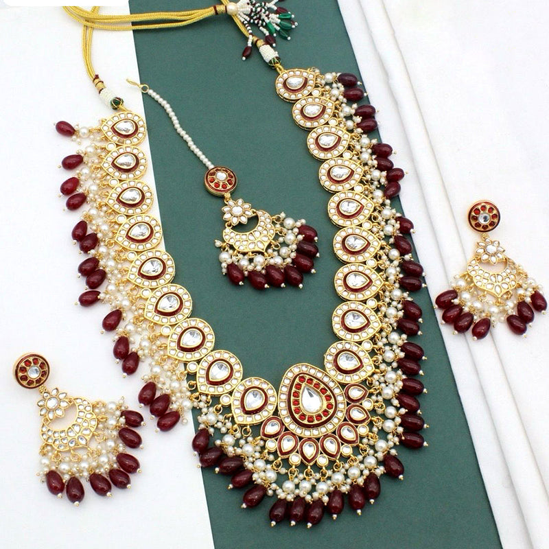 JCM Gold Plated Kundan Long Necklace Set