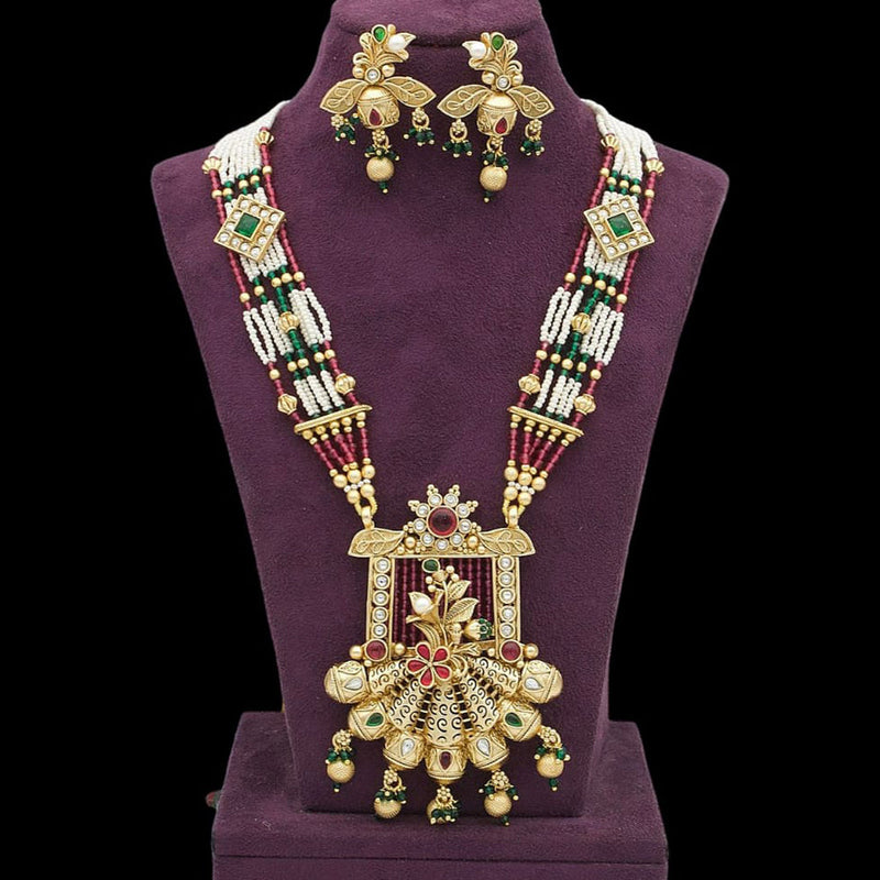 JCM Gold Plated Pota Stone Long Necklace Set