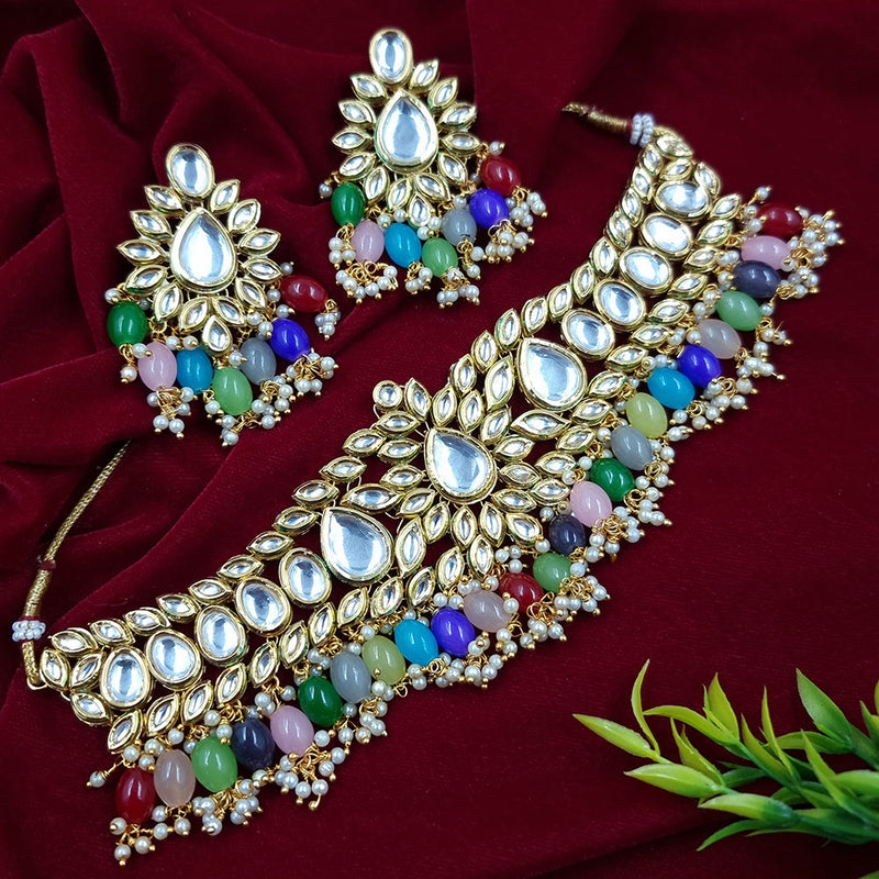 JCM Gold Plated Kundan Choker Necklace Set