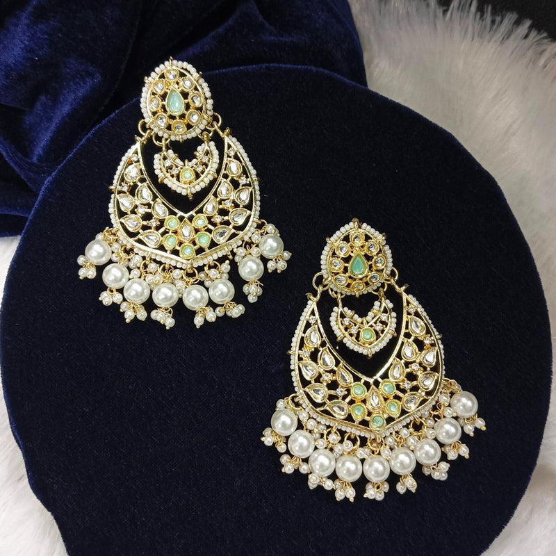 Bhavi Kundan Stone Gold Plated Dangler Earrings