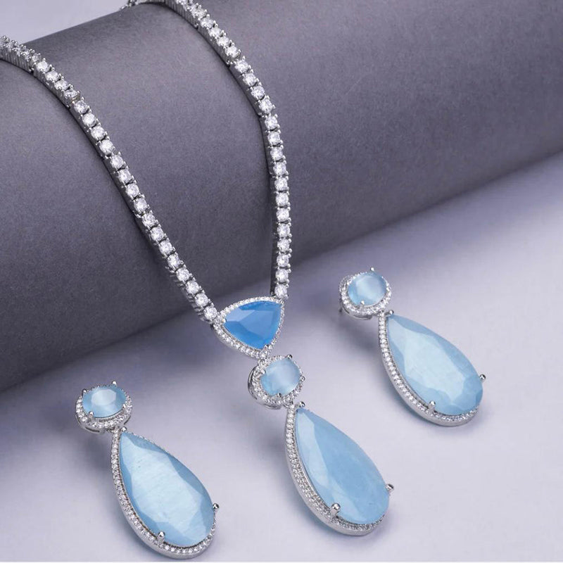 JewelTreeTz Silver Plated Crystal Stone Necklace Set