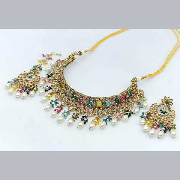 Rani Sati Jewels Gold Plated crystal Stone Choker Necklace Set