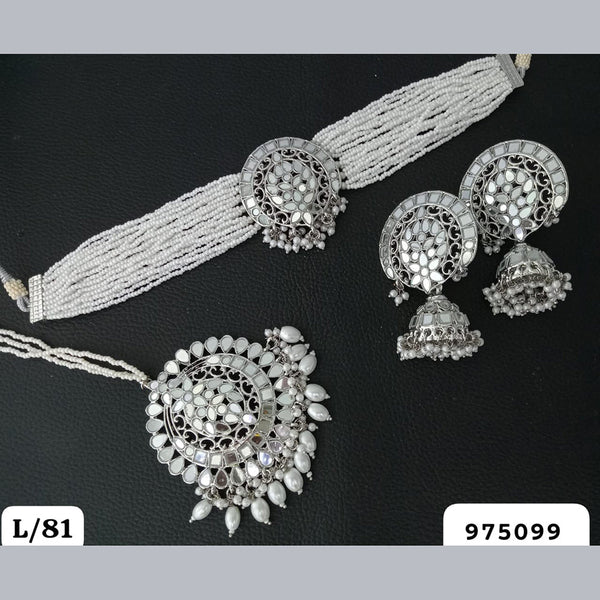 Rani Sati Jewels Oxidised Plated Mirror Choker Necklace Set