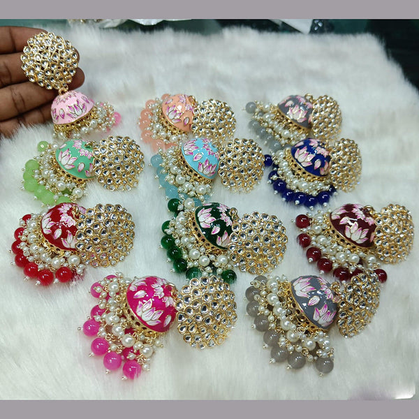 Rani Sati Jewels Gold Plated Meenakari Jhumki Earrings