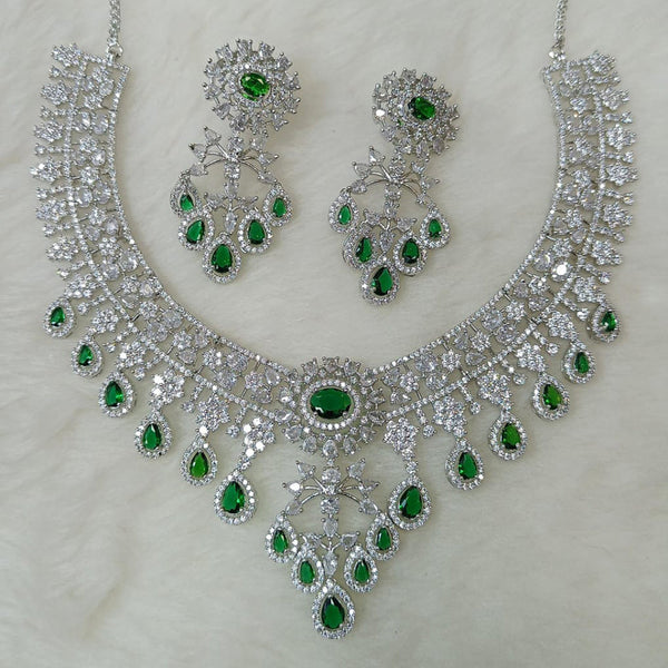 Rani Sati Jewel Silver Plated AD Necklace Set