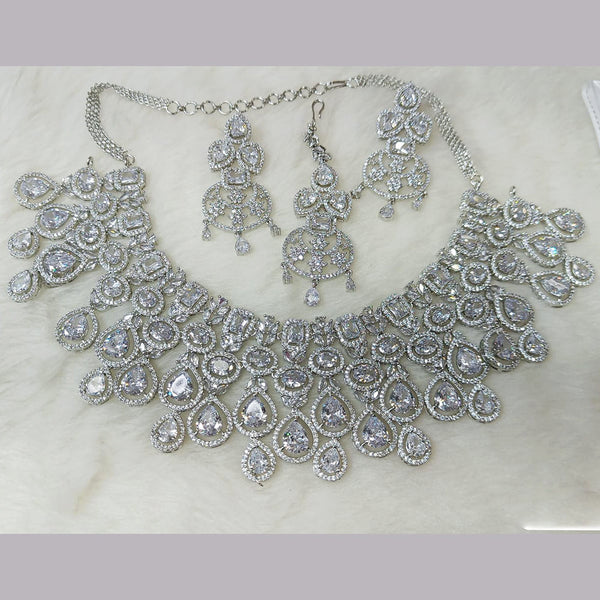 Rani Sati Jewel Silver Plated AD Necklace Set