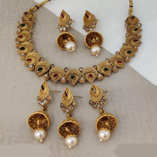 Rani Sati Jewels Gold Plated Pota Stone Necklace Set