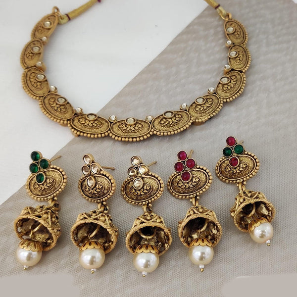 Rani Sati Jewels Gold Plated Pota Stone Necklace Set