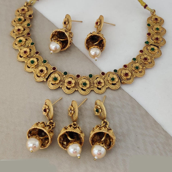 Rani Sati Jewels Gold Plated Pota Stone Necklace Set