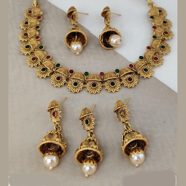 Rani Sati Jewels Gold Plated Pota Stone Necklace Set