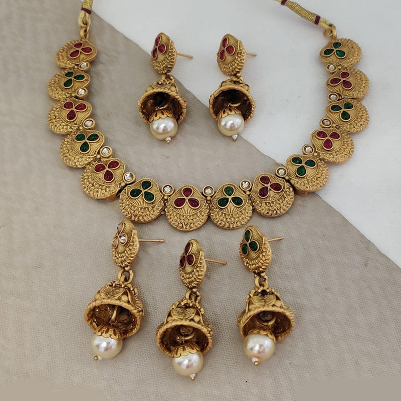 Rani Sati Jewels Gold Plated Pota Stone Necklace Set